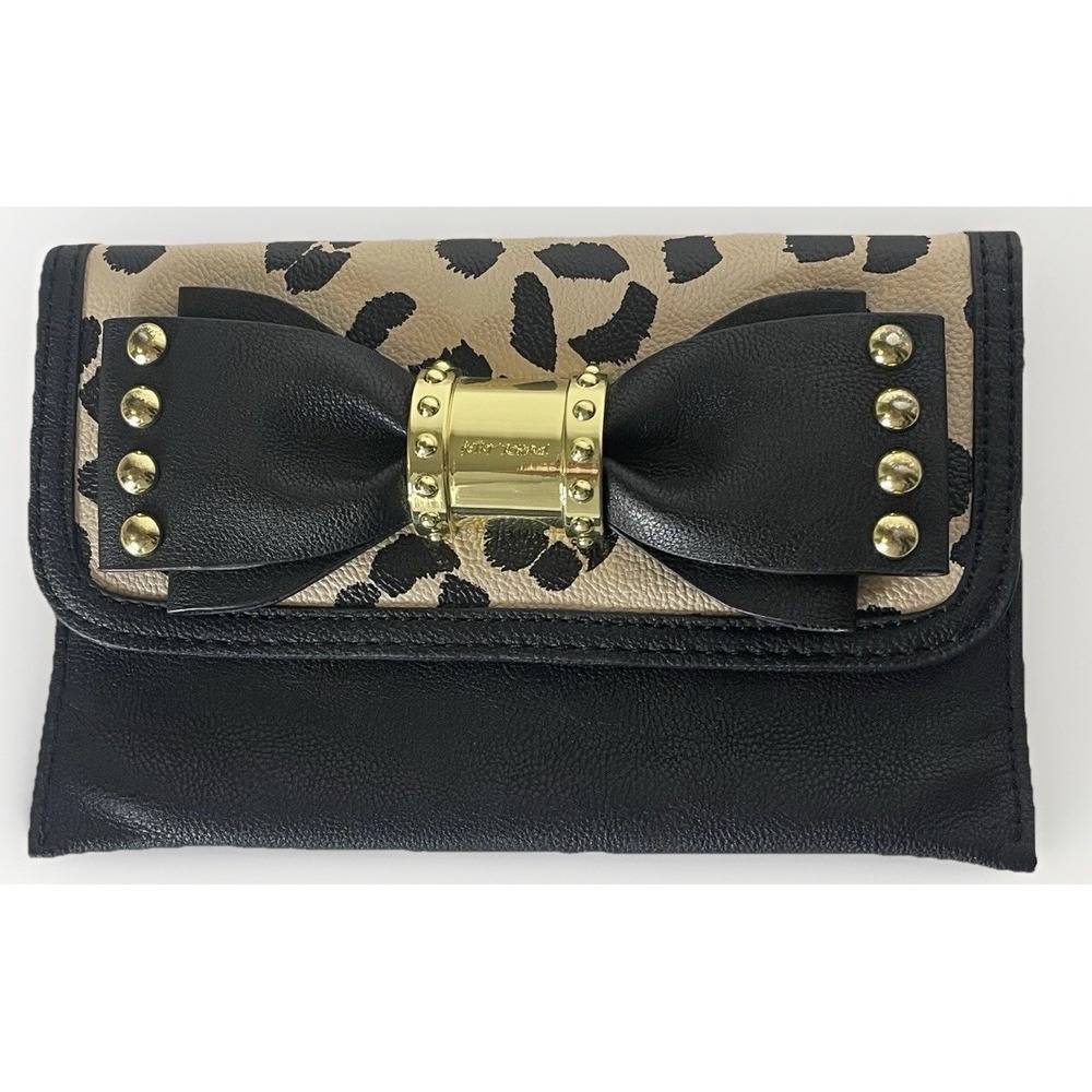Betsey Johnson Leopard Print Clutch Faux Leather Bold Statement Evening Bag